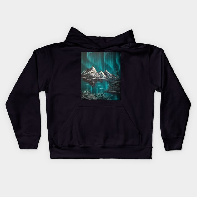 Blue Green Northern Lights Kids Hoodie by J&S mason